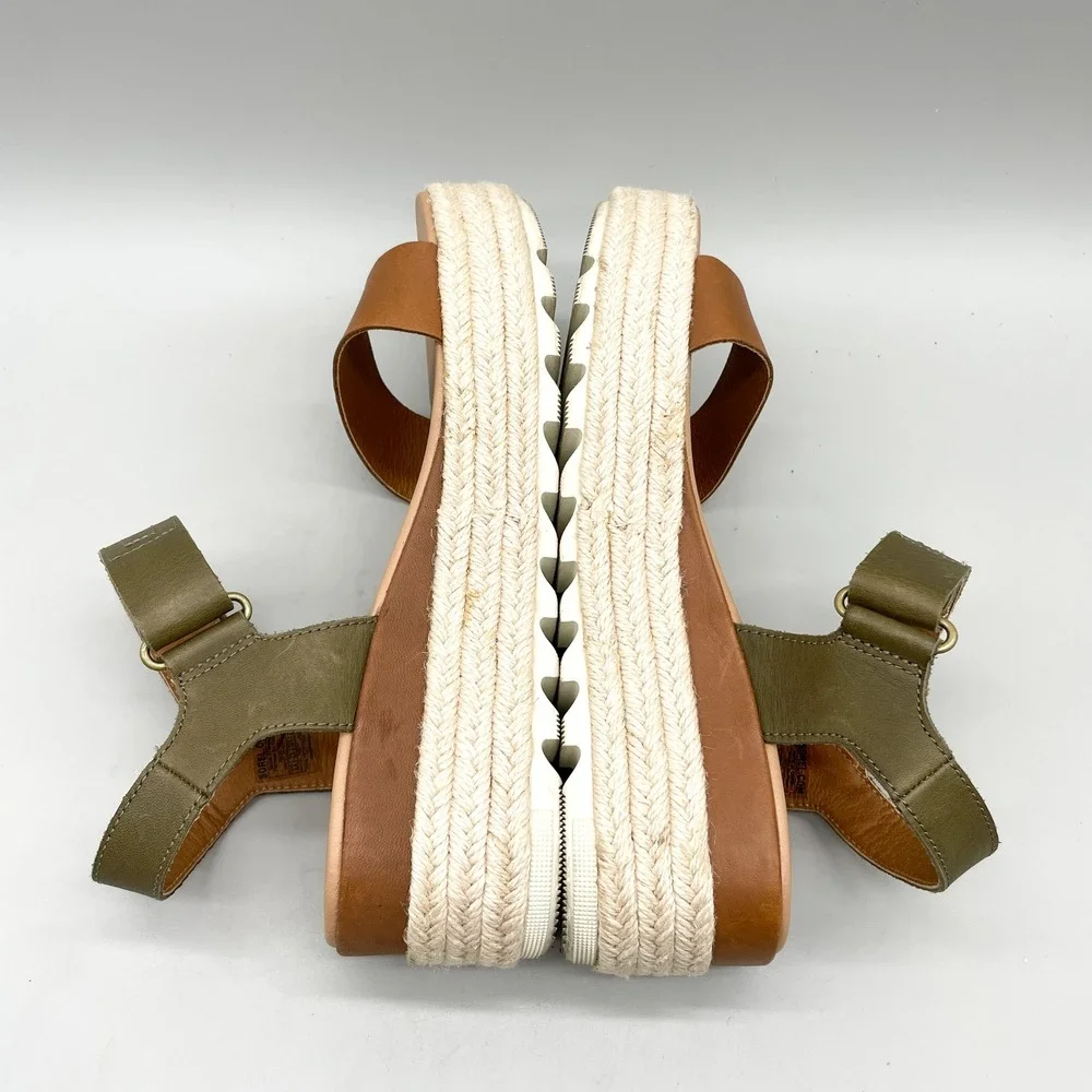 Sorel Womens 8.5 Cameron Flatform Espadrille Sandals Tan Sage Boho CoastalChic